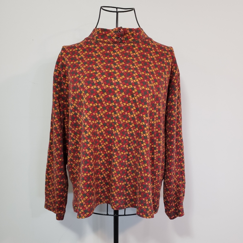 Vintage boxy cut printed long sleeve mock neck top